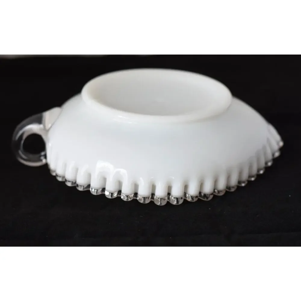 Fenton Silver Crest White Milk Glass Ruffled Edge Heart Candy Dish